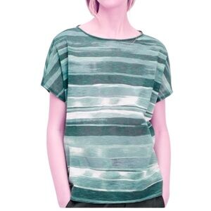 VINCE Green White Short Sleeve Oversized Tie Dye Stripe Blouse EUC sz L